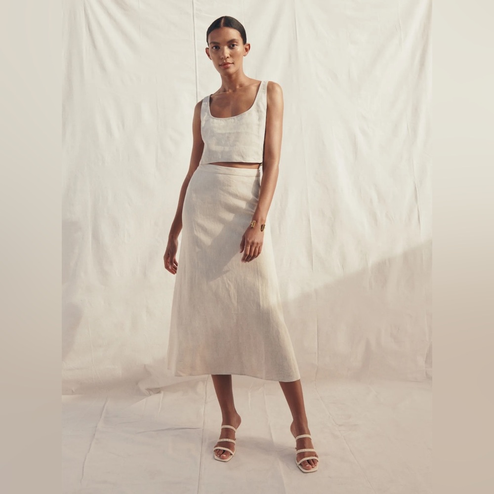 Reformation petite Silas linen midi skirt